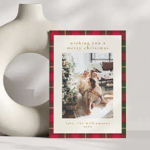 Classic Christmas Red Green Plaid Portrait Photo Holiday Card