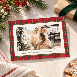 Classic Christmas Red Green Plaid Tartan 5 Photos Holiday Card