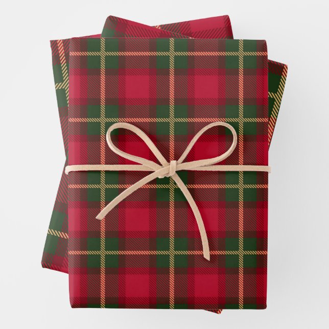 Classic Christmas Red Green Plaid Tartan Festive Wrapping Paper Sheet (In situ)