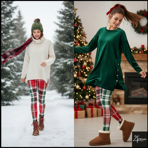Classic Christmas Red Green Tartan Plaid Leggings