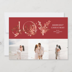 Classic Christmas Red JOY 3 Photo Holiday Card