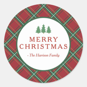Classic Christmas Red Plaid Tree Sticker