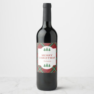 Classic Christmas Red Plaid Tree Wine Labels