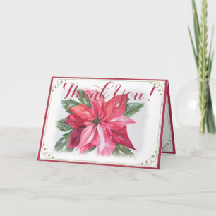CLASSIC CHRISTMAS RED POINSETTIA FLOWER THANK YOU CARD