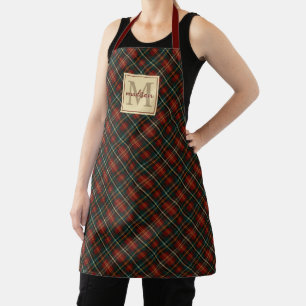 Classic Christmas Red Tartan Plaid Monogram Name Apron