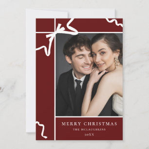 Classic Christmas Red White Holiday Gift Bow Photo Card