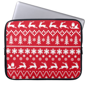 Classic Christmas: Red White Winter Pattern Laptop Sleeve