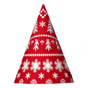 Classic Christmas: Red White Winter Pattern Party Hat