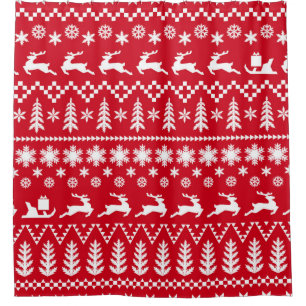 Classic Christmas: Red White Winter Pattern Shower Curtain