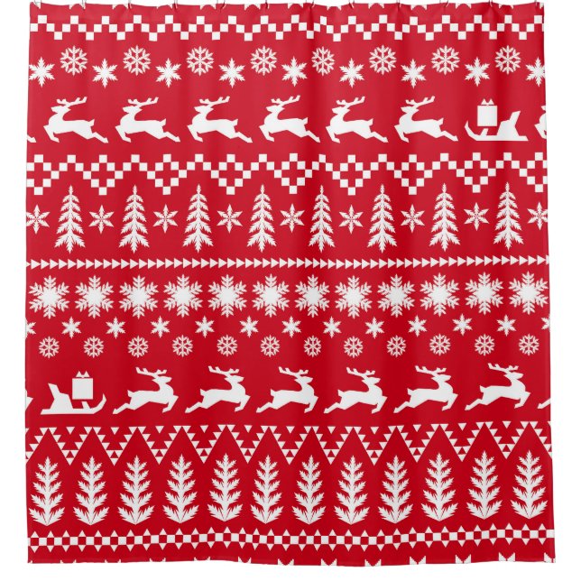 Classic Christmas: Red White Winter Pattern Shower Curtain (Front)