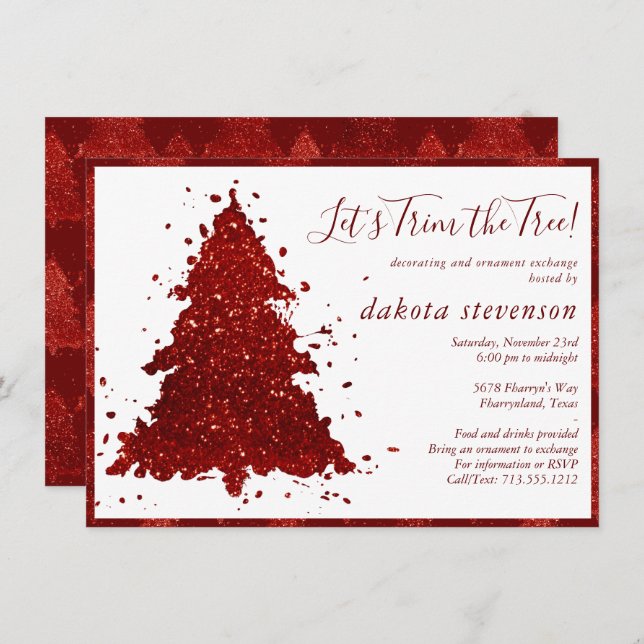 Classic Christmas | Rich Crimson Tree Trim Party Holiday Card (Front/Back)