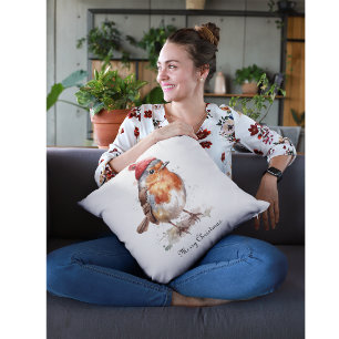 Classic Christmas Robin, custom  Cushion