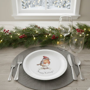 Classic Christmas Robin, custom  Paper Plate