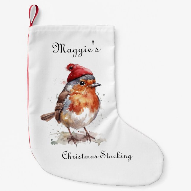 Classic Christmas Robin, custom  Small Christmas Stocking (Front)