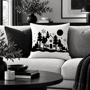 Classic Christmas Scene Monochrome Accent Pillow A