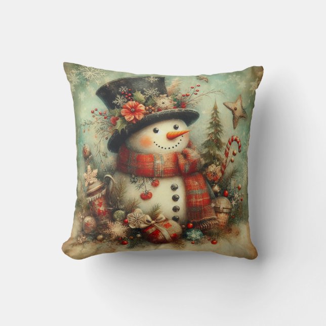 Classic Christmas Snowman Throw Pillow (Front)