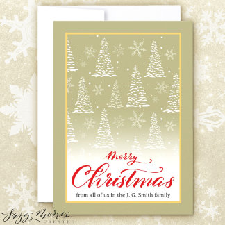 Classic Christmas Snowy Pines Flat Holiday Card
