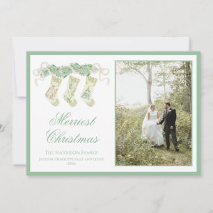 Classic Christmas Stocking Garland Vintage 2 Photo Holiday Card