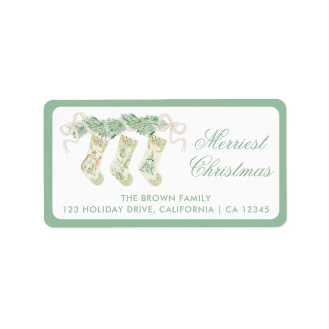 Classic Christmas Stocking Garland Vintage Address Label (Front)