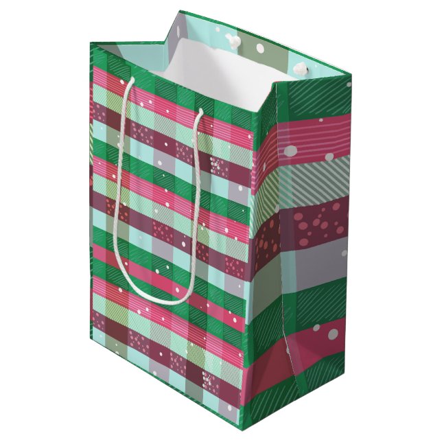 Classic Christmas Stripes Pattern Medium Gift Bag (Front Angled)