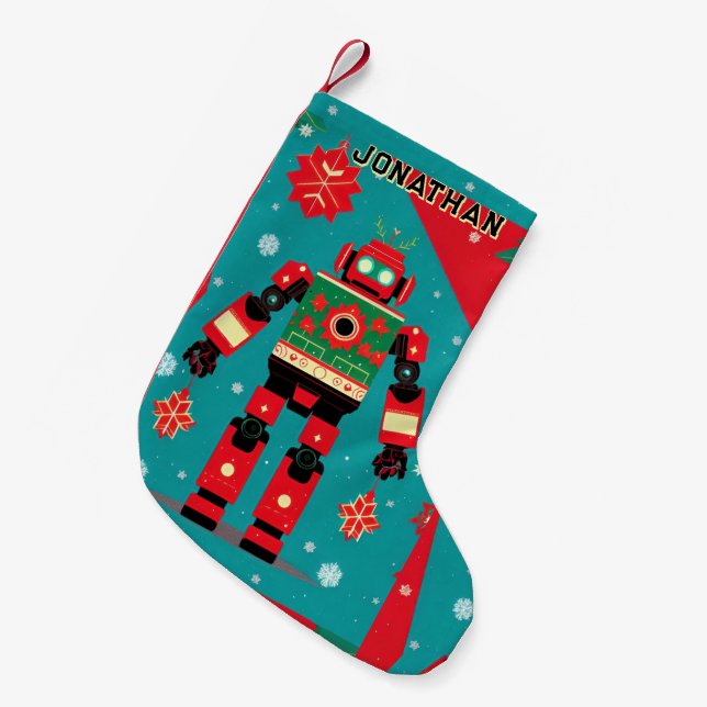 Classic Christmas Sweater Pattern Robot Small Christmas Stocking (Front (Hanging))