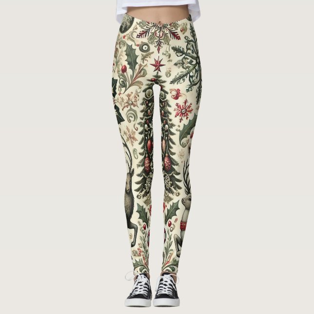 Classic Christmas Themed Leggings – Festive Style (Front)