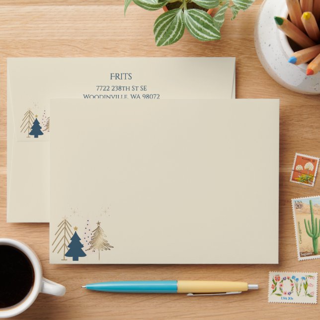 Classic Christmas Tree Dill Green Gold Christmas  Envelope (Desk)