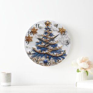 Classic Christmas Tree Festive Christmas Design Large Clock