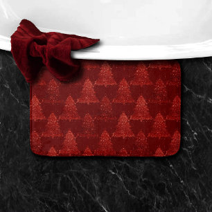 Classic Christmas Tree Festive Rich Crimson Red Bath Mat