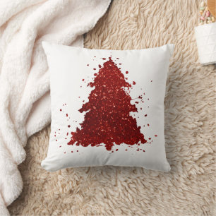 Classic Christmas Tree   Festive Rich Crimson Red Cushion