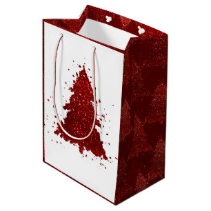 Classic Christmas Tree Festive Rich Crimson Red Medium Gift Bag