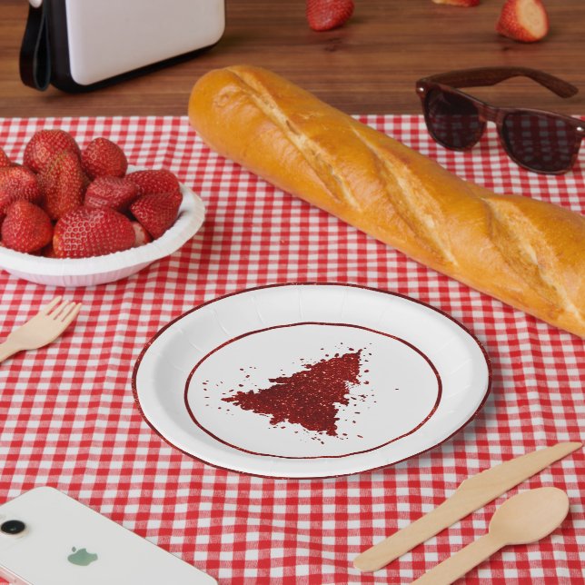Classic Christmas Tree | Festive Rich Crimson Red Paper Plate (Picnic)