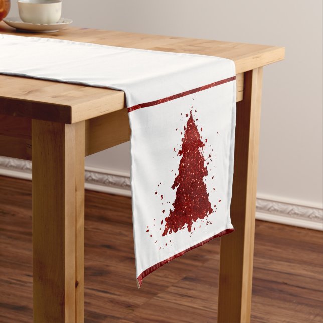 Classic Christmas Tree | Festive Rich Crimson Red Short Table Runner (In Situ)