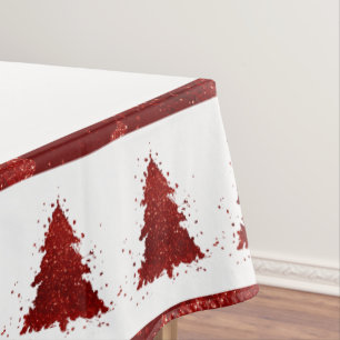 Classic Christmas Tree   Festive Rich Crimson Red Tablecloth
