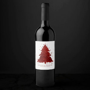 Classic Christmas Tree   Festive Rich Crimson Red Wine Label