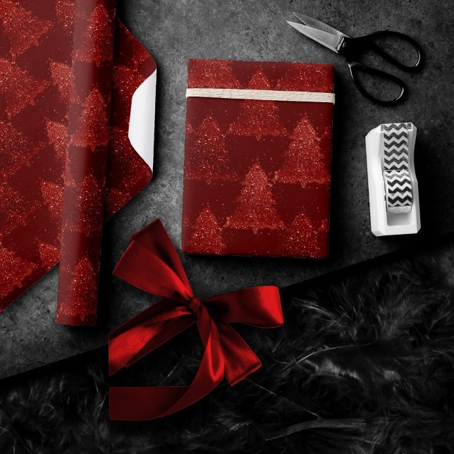 Classic Christmas Tree | Festive Rich Crimson Red Wrapping Paper (Creator Uploaded)