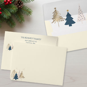 Classic Christmas Tree Ivory Faux Gold Christmas  Envelope