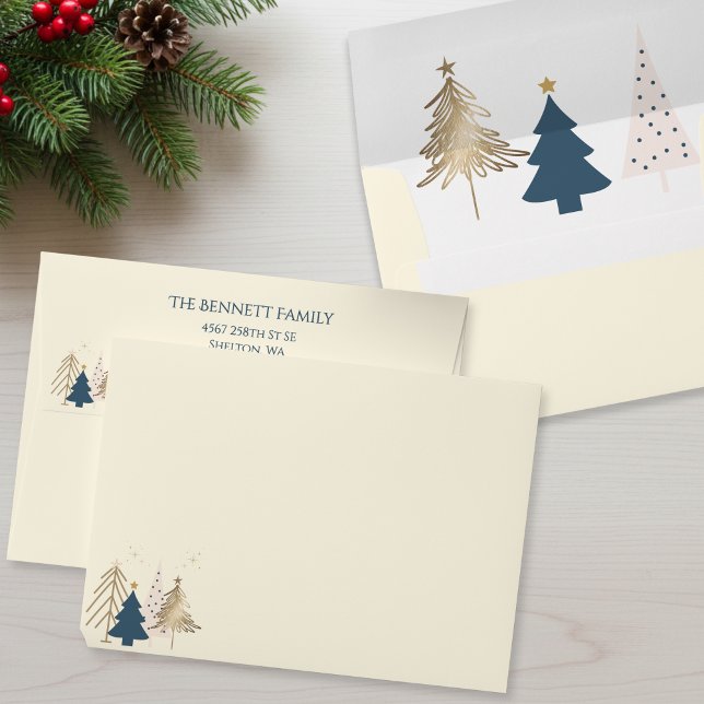 Classic Christmas Tree Ivory Faux Gold Christmas  Envelope (Creator Uploaded)