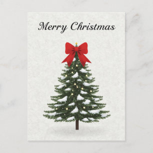 Classic Christmas Tree Red Bow Holiday Postcard