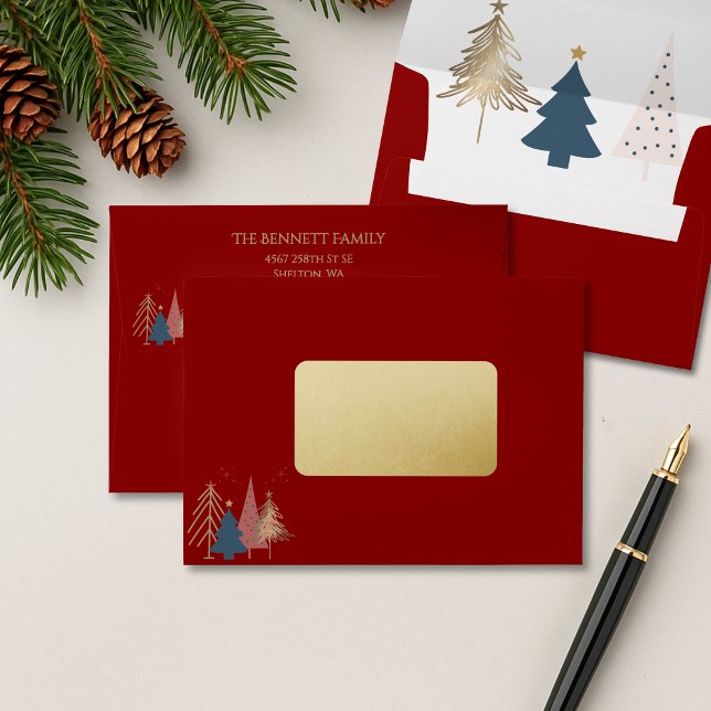 Classic Christmas Tree Red Faux Gold Christmas  Envelope (Creator Uploaded)