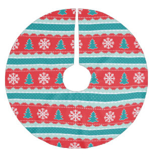 Classic Christmas Trees and Snowflakes Pattern Brushed Polyester Tree Skirt