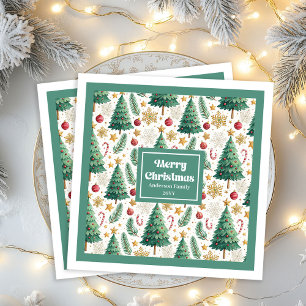 Classic Christmas Trees Candy Cane Party Napkins