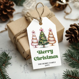 Classic Christmas trees green gold custom gift tag