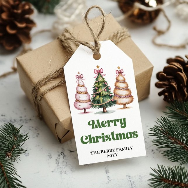 Classic Christmas trees green gold custom gift tag (Classic Christmas trees green gold custom gift tags)