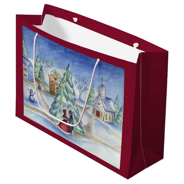 Classic Christmas Village Gift Bag (Front Angled)