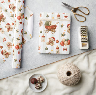 Classic Christmas Vintage Stroller Baby Shower Wrapping Paper