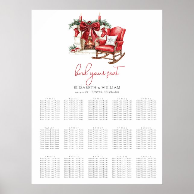 Classic Christmas Wedding Seating Chart (Front)