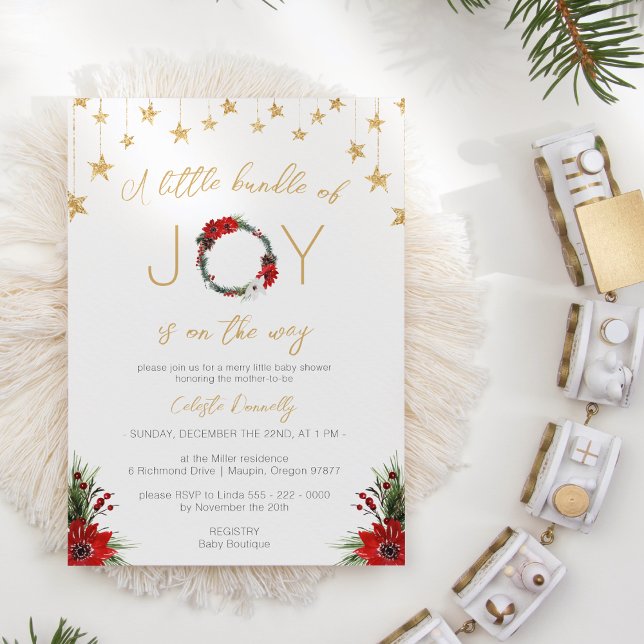 Classic Christmas White Bundle Of Joy Baby Shower Invitation (Creator Uploaded)