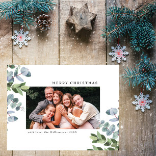 Classic Christmas White Eucalyptus Greenery Photo Holiday Postcard