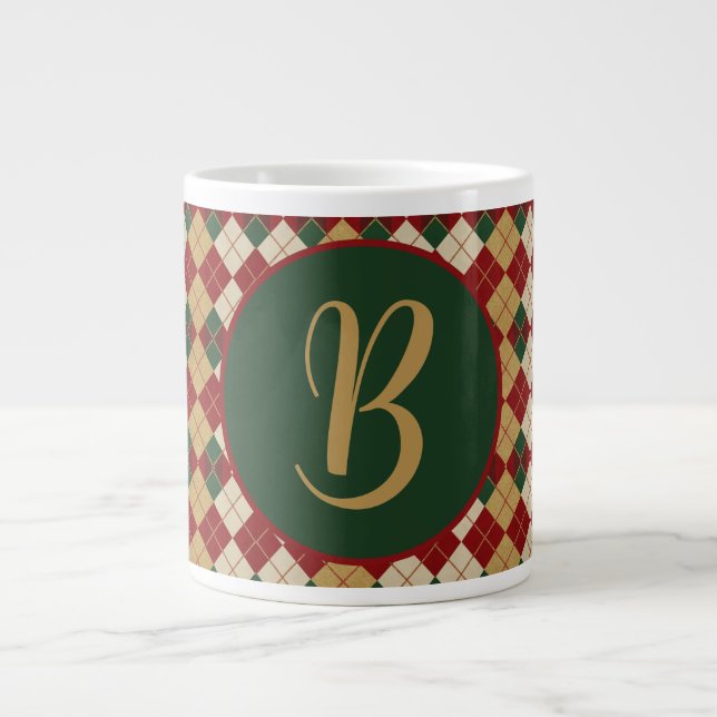 Classic, Christmas/winter argyle patterned Large Coffee Mug (Front)